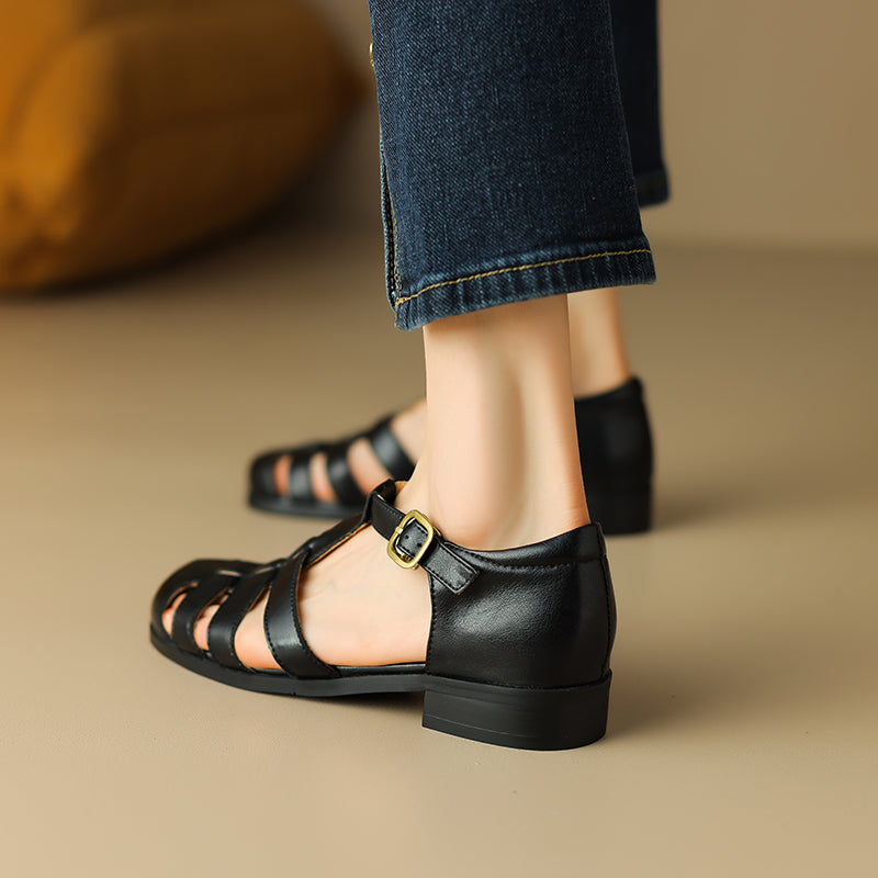 Women's Handmade Leather Round Toe Closed Toe Casual Fisherman Sandals