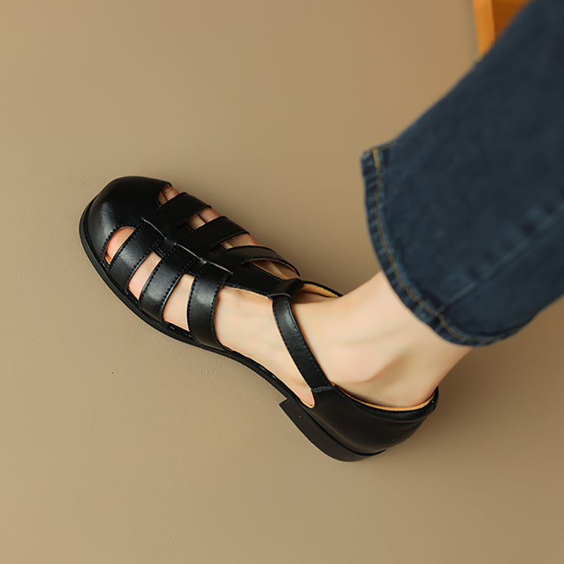 Women's Handmade Leather Round Toe Closed Toe Casual Fisherman Sandals