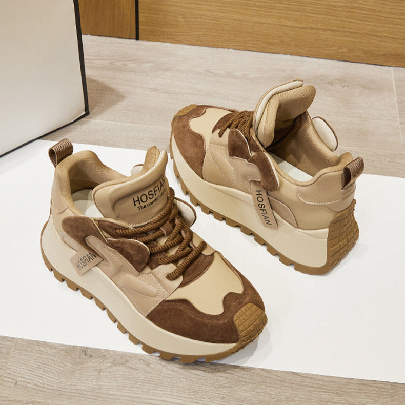 Women's Platform Leather Sneakers – Casual Cowhide Chunky Sole Trainers
