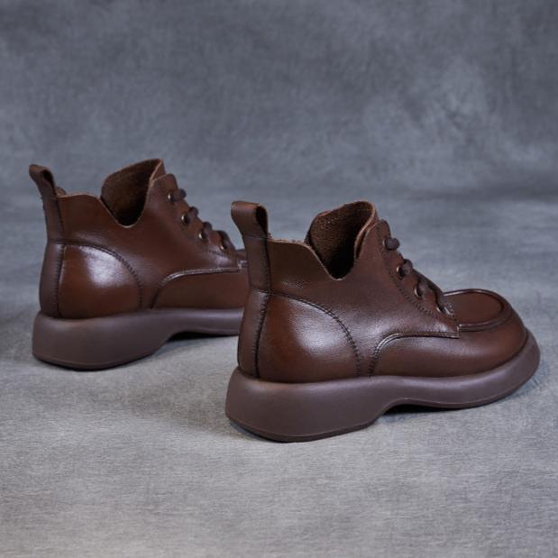 Women's Retro Soft Leather Lace Up Lightweight Non-Slip Ankle Boots