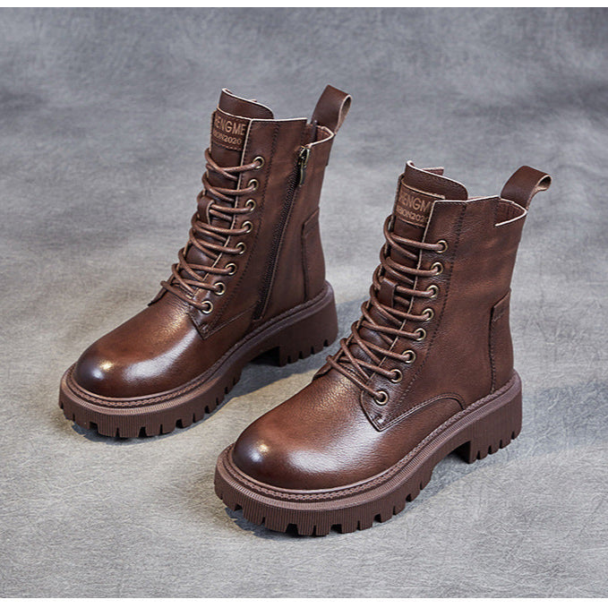 Women's Casual Genuine Leather Boots – Ankle Length with Zipper