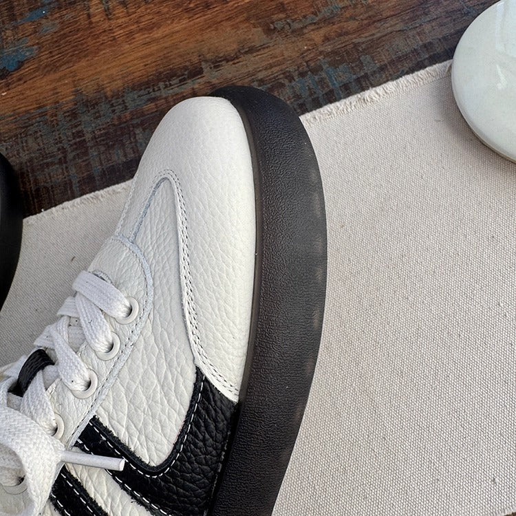 Women's Soft Leather Lace-Up Sneakers – Casual & Comfortable Style Tennis Shoes