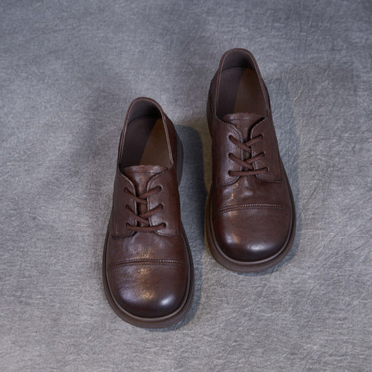 Women's Comfortable Vintage Leather Lace-Up Round-Toe Everyday Shoes