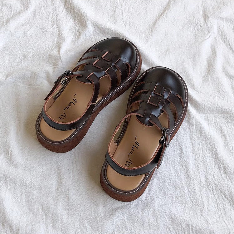 Women's Leather Closed Toe Round Sandals – Casual Summer Comfort Shoes