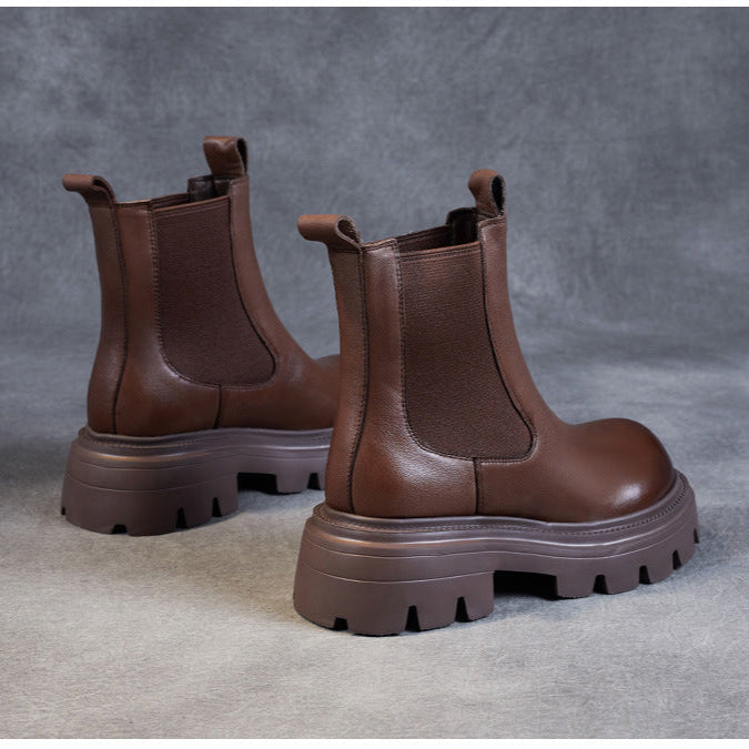 Women's Retro Genuine Leather Chelsea Boots – Chunky Platform Sole Ankle Boots