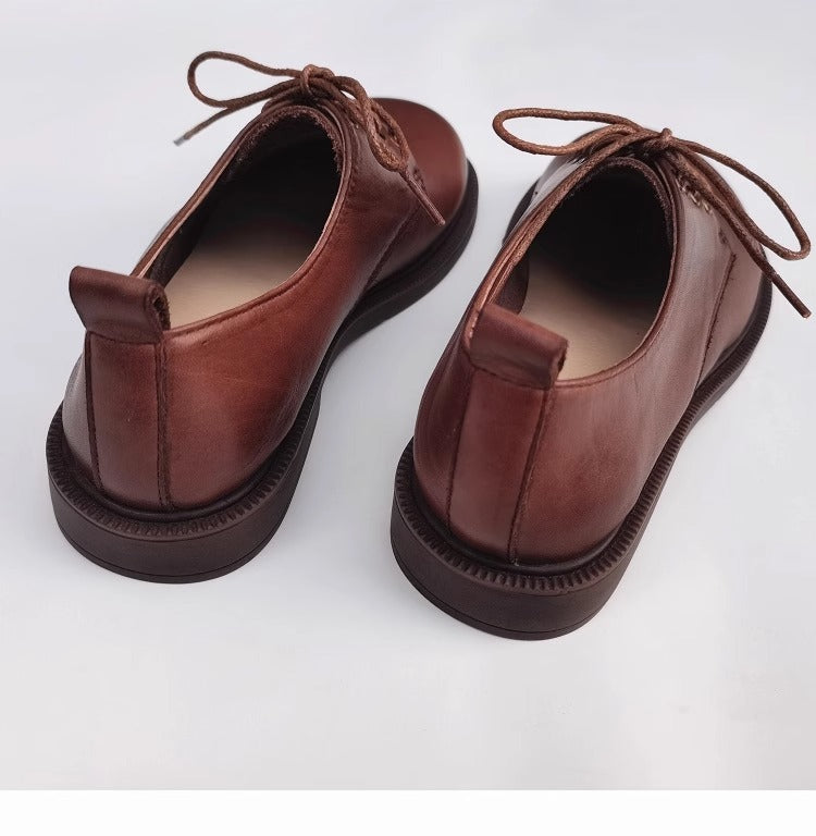 Women's Handmade Wide Toe Box Leather Lace-Up Casual Flat Shoes