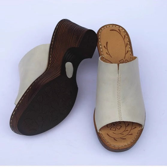 Women's Vintage Platform Block Heel Open Toe Mule Sandals