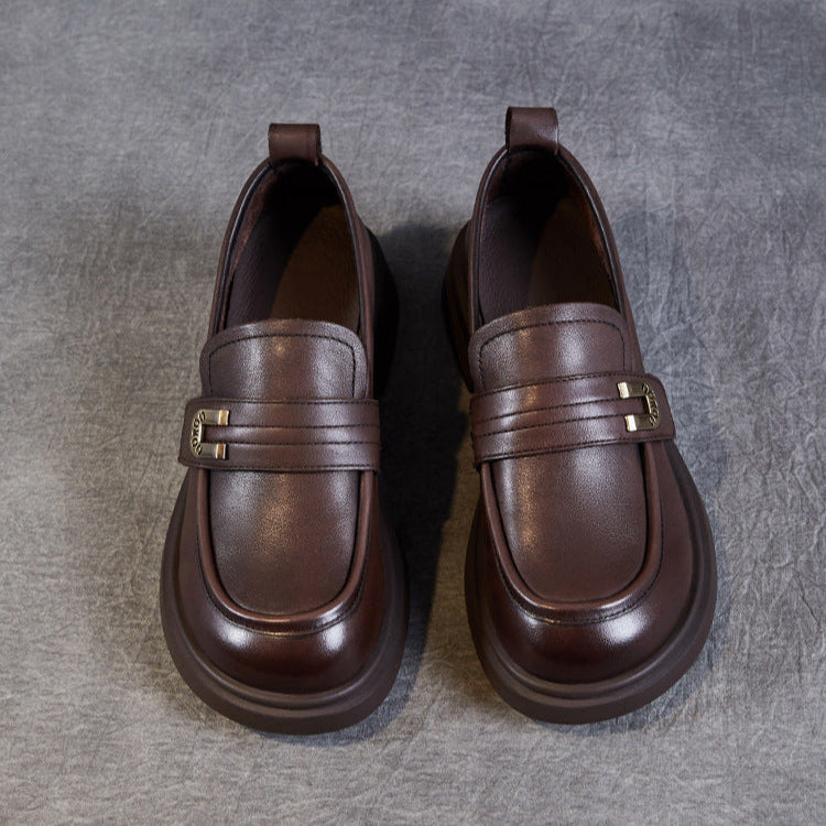 Women's Soft Leather Low Heel Loafers – Comfortable Everyday Slip-On Shoes