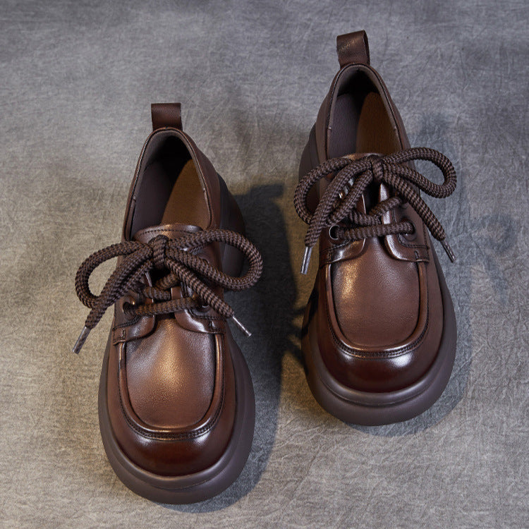 Women's Casual Platform Shoes – Lightweight Genuine Leather Lace-Up Design