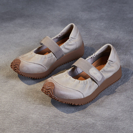 Women's Elastic Comfort Loafers - Genuine Leather Flat with Soft Sole