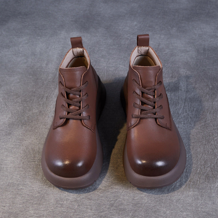 Women's Leather Lace-Up Platform High-Top Shoes – Casual & Comfortable