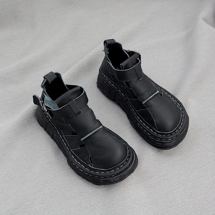 Women's Ugly-Cute Soft Leather Cut-Out High-Top Boots – Casual Style