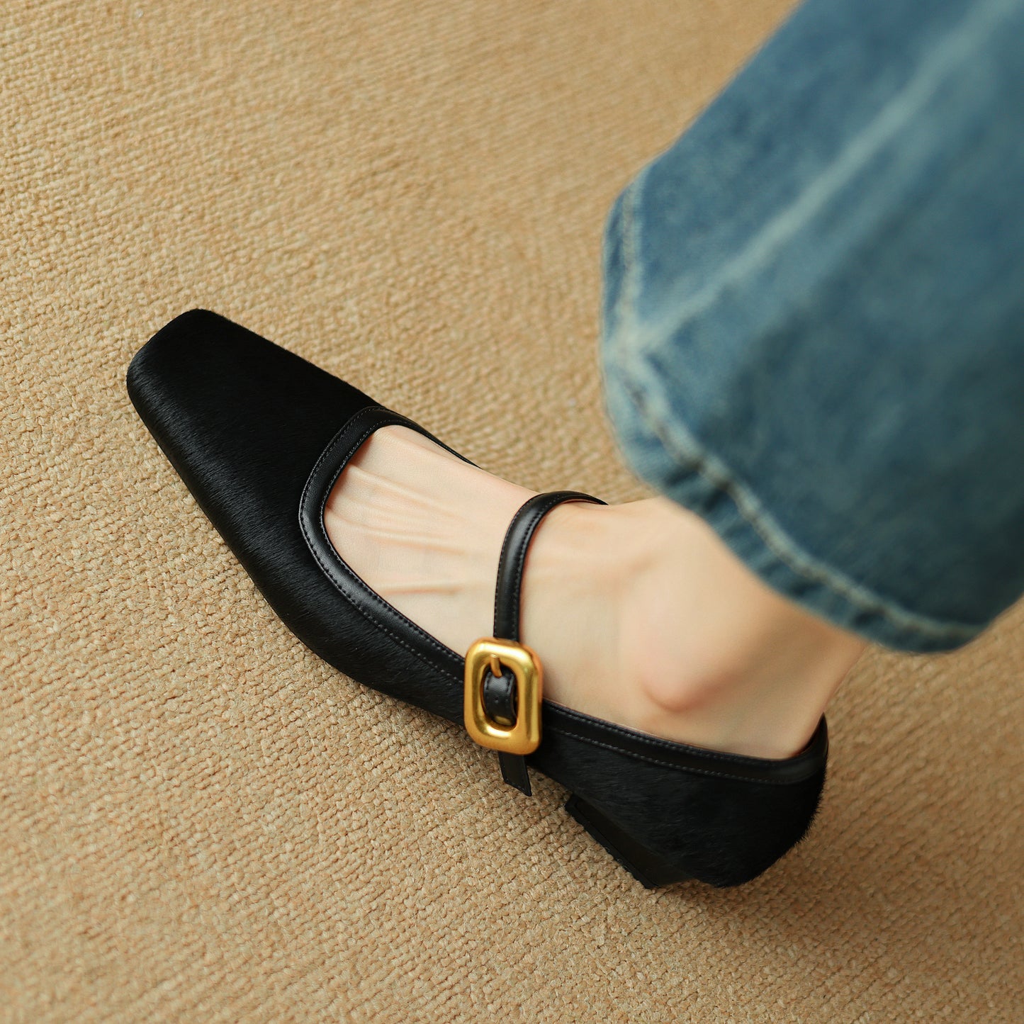 Women's Low Heel Horsehair Mary Jane Pump In Leopard