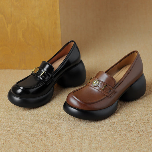 Women's Casual Leather Platform Slip on Chunky Penny Loafers