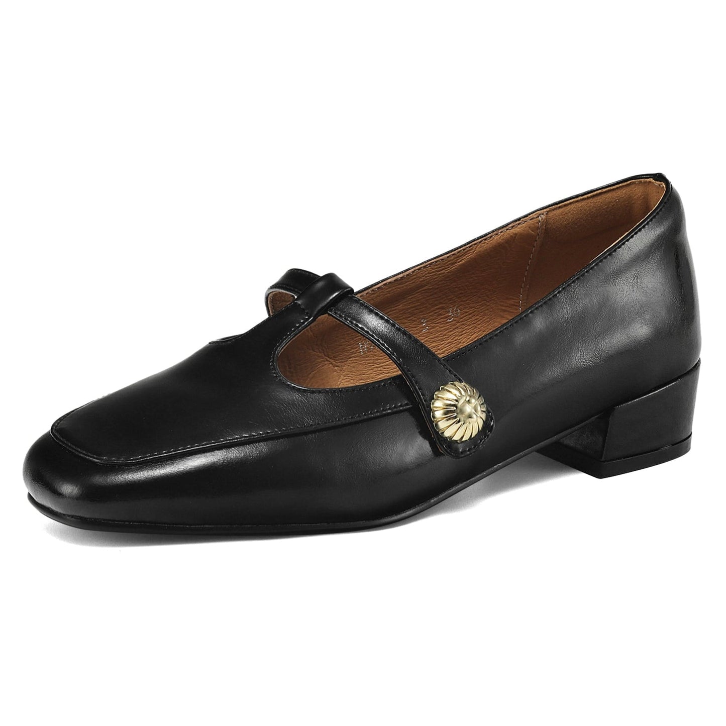 Women's Handmade Retro Leather Square Toe Chunky Heel T-Strap Mary Jane Pumps
