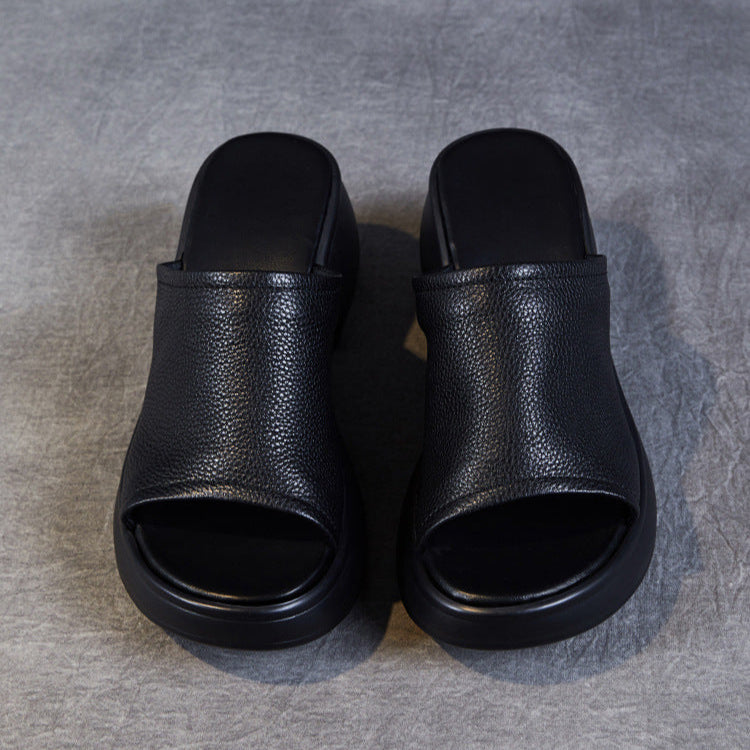 Women's Summer Open-Toe Chunky Heel Platform Mule Sandals – Soft Leather