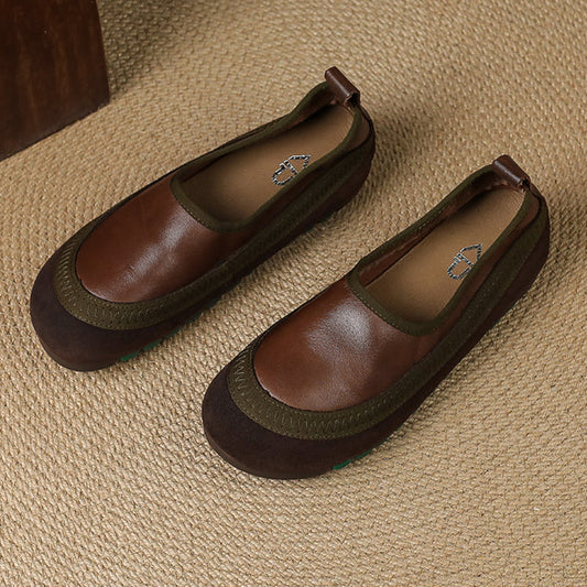 Women's Retro Leather Patchwork Comfortable Casual Slip-On Flat Shoes