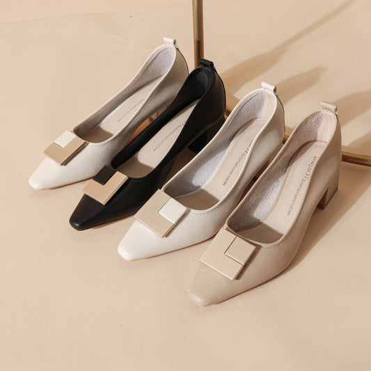 Women's Leather Stylish Medium Heel Pointed Toe Pump