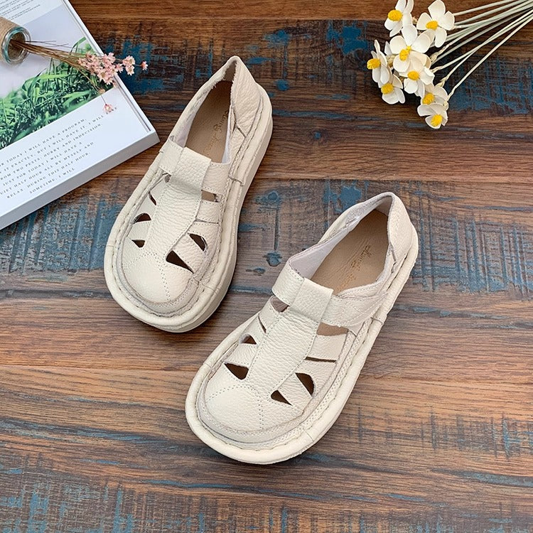 Women's Soft Leather Platform Cut-Out Breathable Summer Sandals