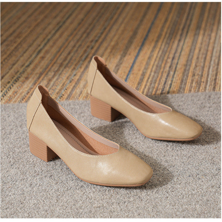 Women's Leather Mid Heel Multicolor Slip On Comfortable Glove Shoes