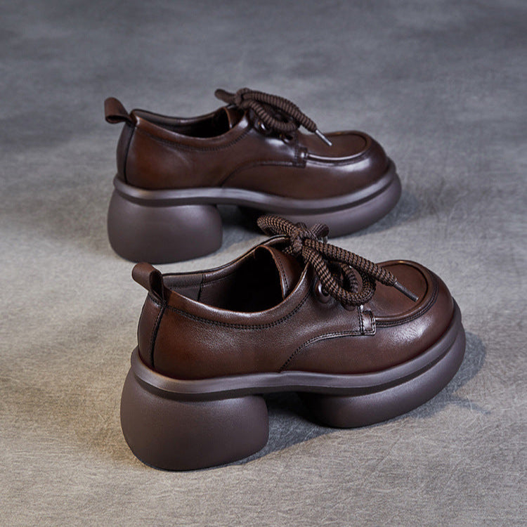 Women's Casual Platform Shoes – Lightweight Genuine Leather Lace-Up Design