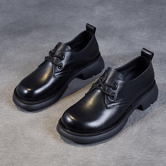 Retro Handmade Genuine Leather Women's Lace-up Derby Shoes