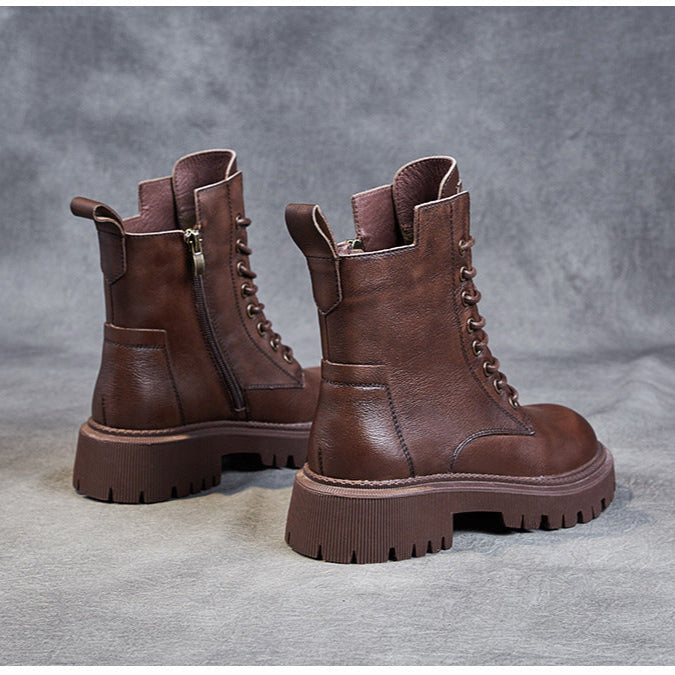 Women's Casual Genuine Leather Boots – Ankle Length with Zipper
