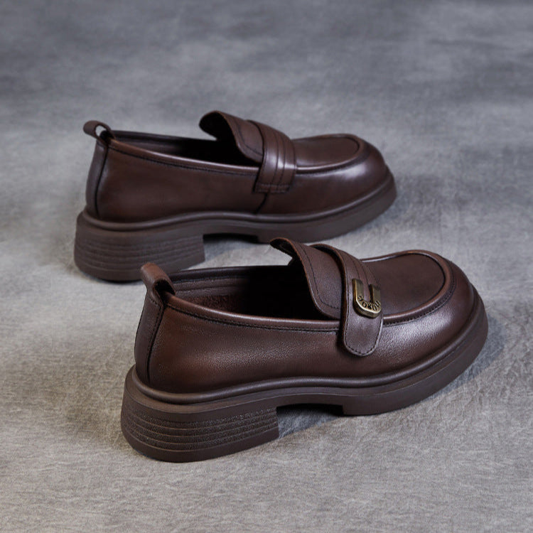 Women's Soft Leather Low Heel Loafers – Comfortable Everyday Slip-On Shoes