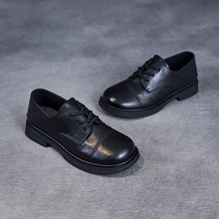 Women's Comfortable Vintage Leather Lace-Up Round-Toe Everyday Shoes
