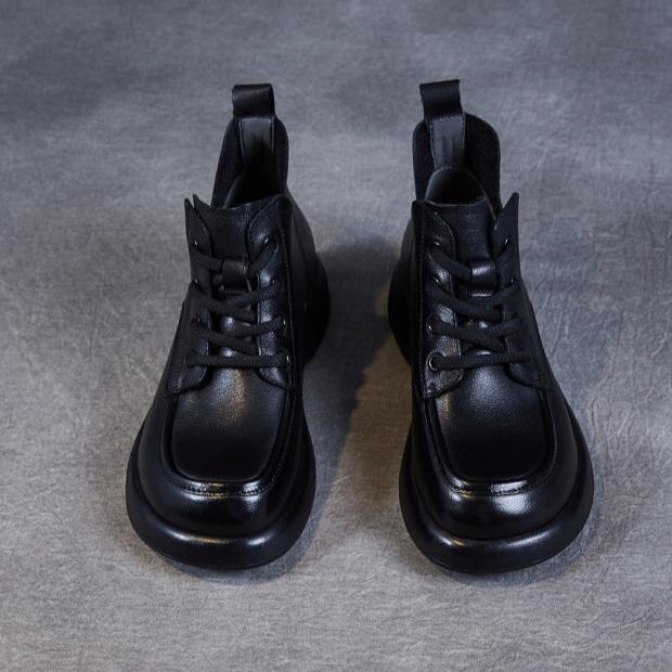 Women's Retro Soft Leather Lace Up Lightweight Non-Slip Ankle Boots