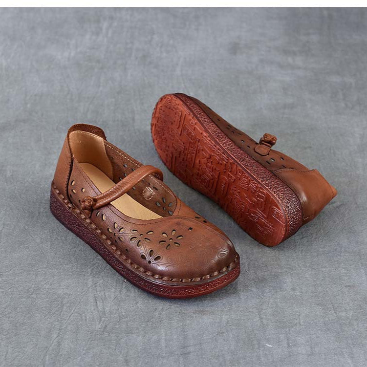 Women's Leather Floral Cutout Sandals – Breathable Summer Style