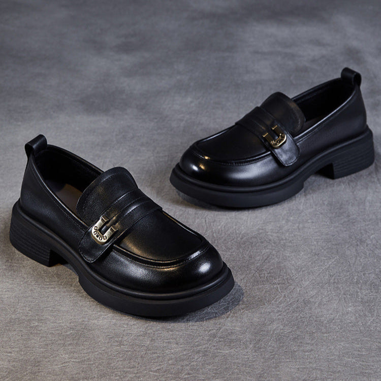 Women's Soft Leather Low Heel Loafers – Comfortable Everyday Slip-On Shoes