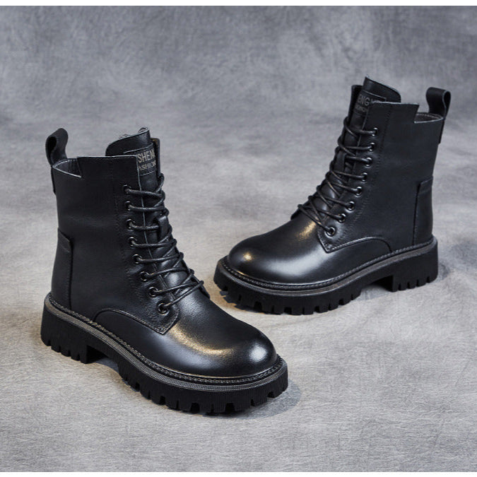 Women's Casual Genuine Leather Boots – Ankle Length with Zipper
