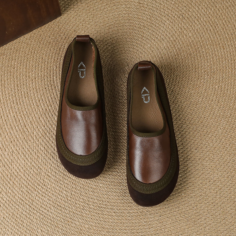 Women's Retro Leather Patchwork Comfortable Casual Slip-On Flat Shoes