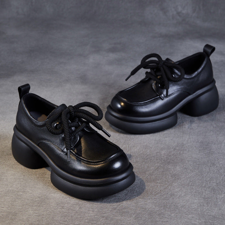 Women's Casual Platform Shoes – Lightweight Genuine Leather Lace-Up Design