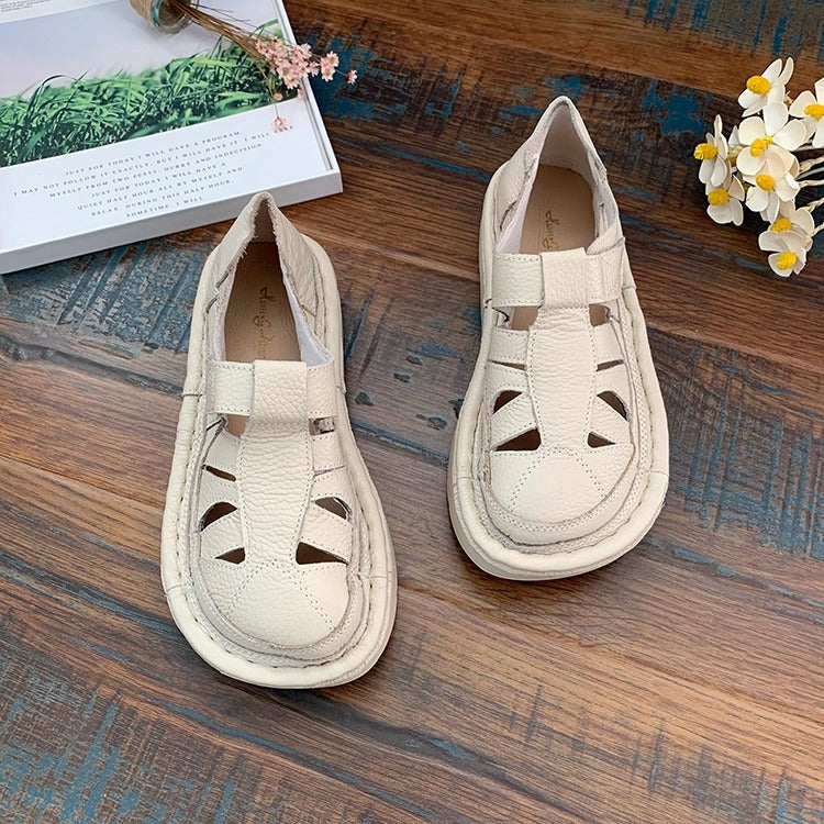 Women's Soft Leather Platform Cut-Out Breathable Summer Sandals