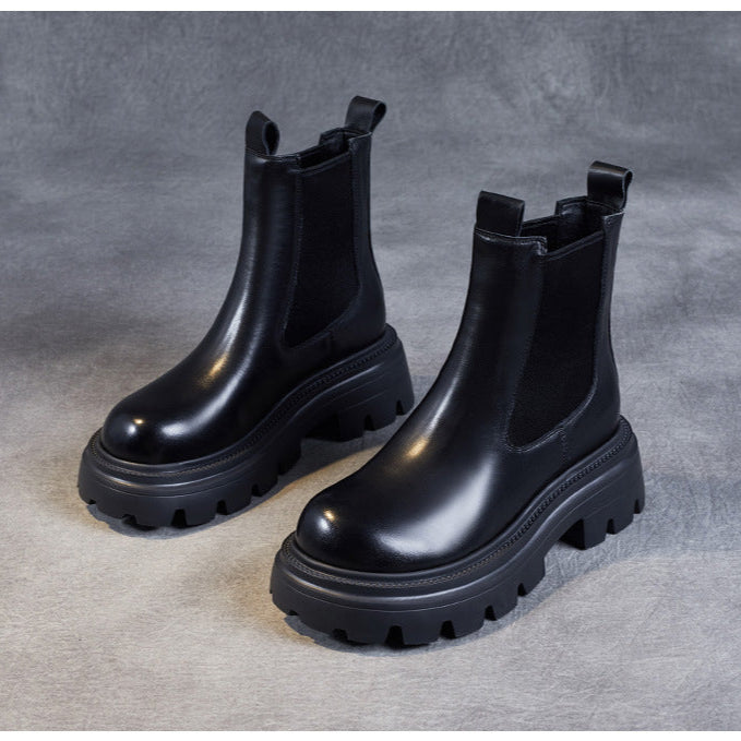 Women's Retro Genuine Leather Chelsea Boots – Chunky Platform Sole Ankle Boots