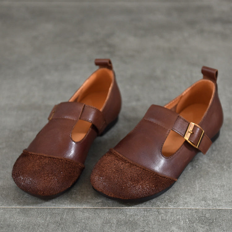 Vintage Handmade Leather Round Toe T Buckle Mary Jane Women's Shoes