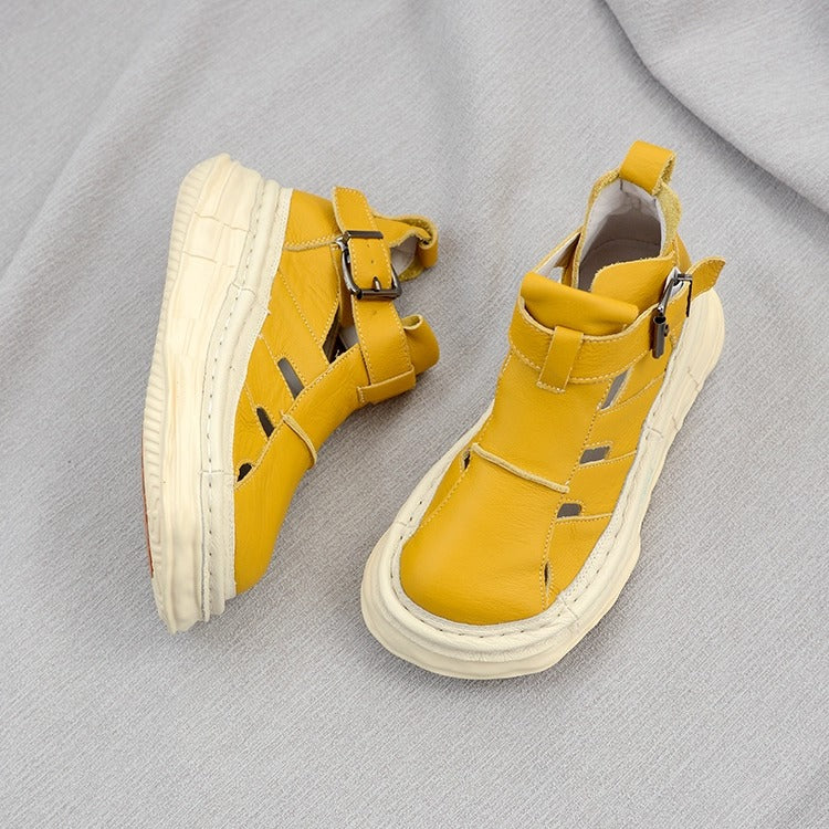 Women's Ugly-Cute Soft Leather Cut-Out High-Top Boots – Casual Style