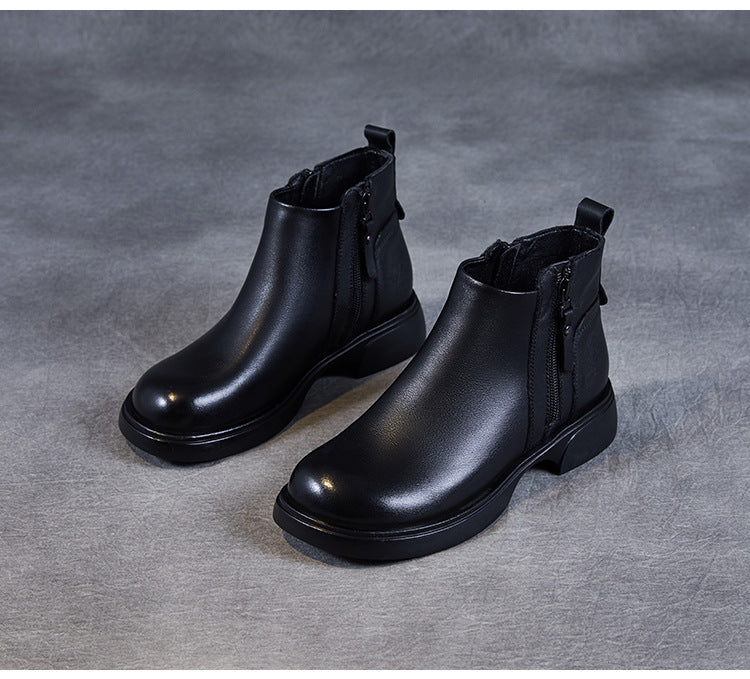 Women's Genuine Leather Casual Ankle Boots – Comfortable Double Zipper Design
