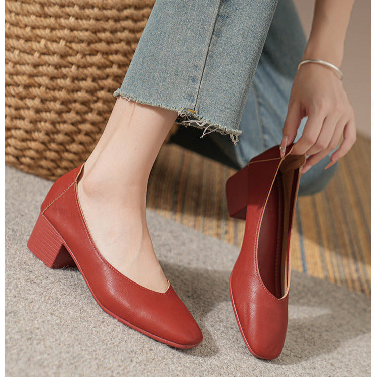 Women's Leather Mid Heel Multicolor Slip On Comfortable Glove Shoes