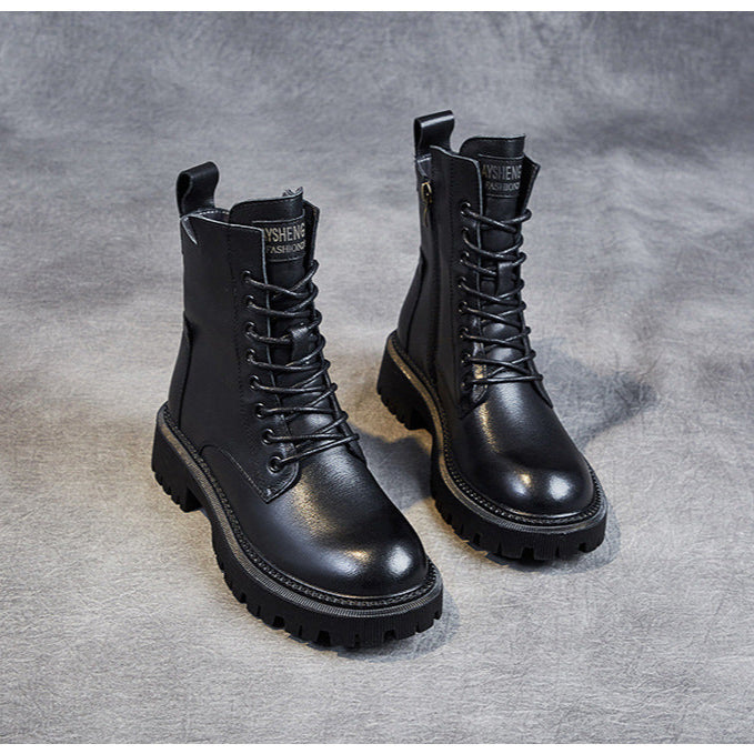 Women's Casual Genuine Leather Boots – Ankle Length with Zipper