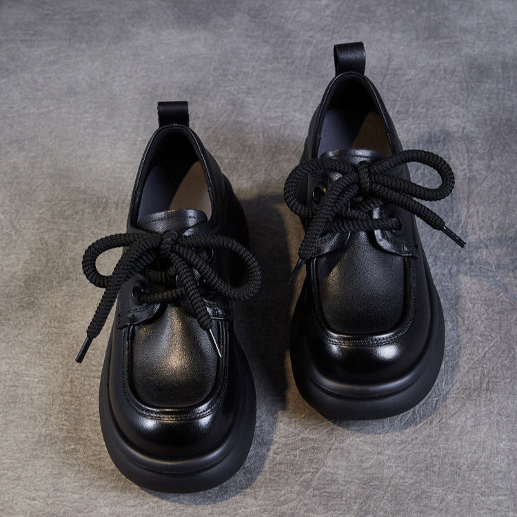 Women's Casual Platform Shoes – Lightweight Genuine Leather Lace-Up Design