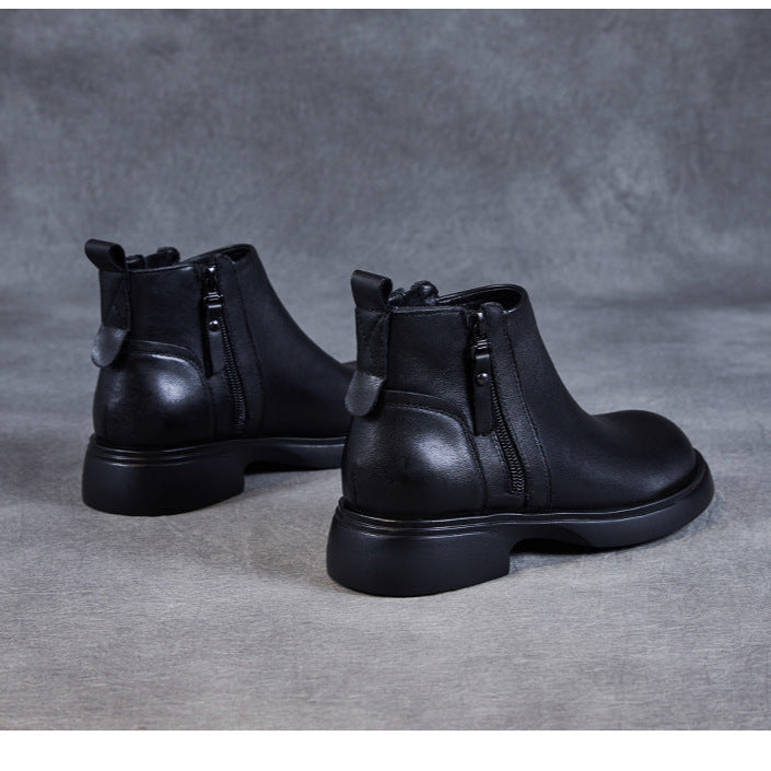 Women's Genuine Leather Casual Ankle Boots – Comfortable Double Zipper Design