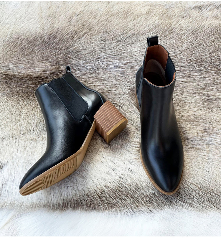 Women's Classic Chelsea Boots – Pointed Toe with Block Heel
