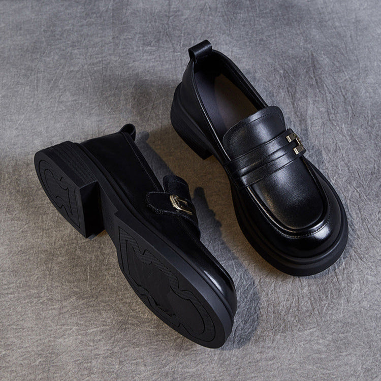Women's Soft Leather Low Heel Loafers – Comfortable Everyday Slip-On Shoes