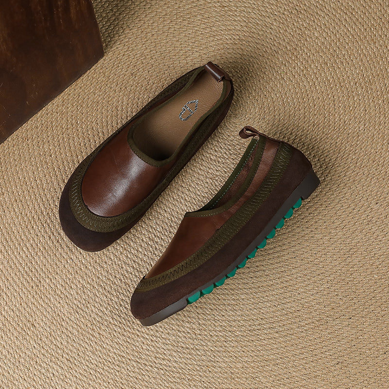 Women's Retro Leather Patchwork Comfortable Casual Slip-On Flat Shoes