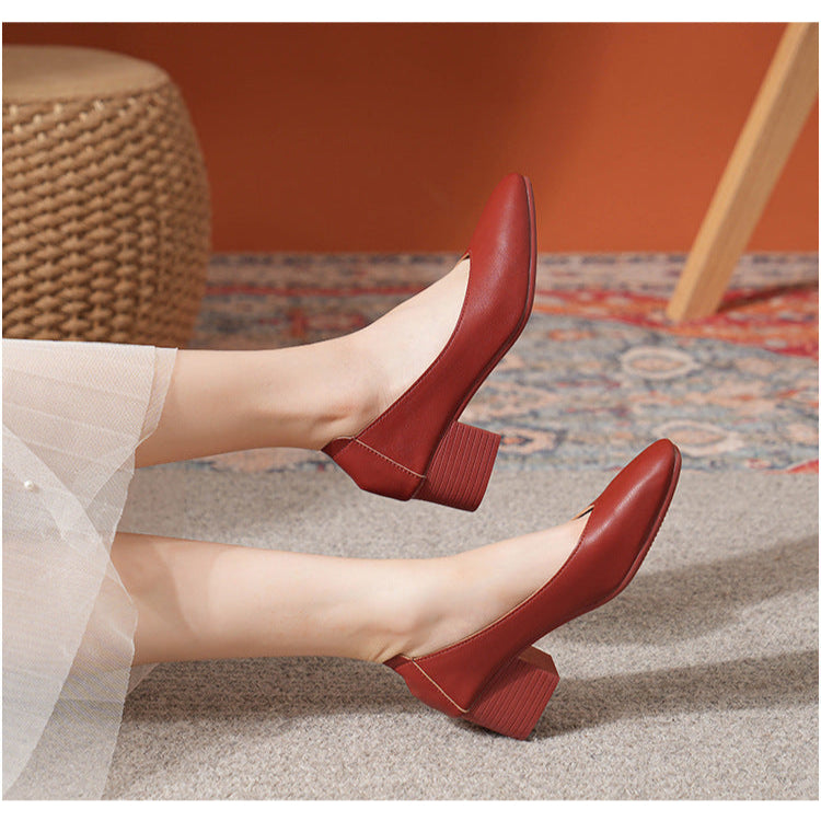 Women's Leather Mid Heel Multicolor Slip On Comfortable Glove Shoes