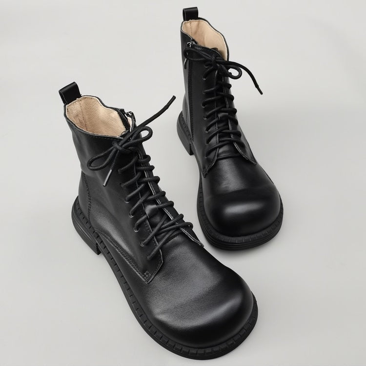 Women's Genuine Leather Wide Toe Ankle Boots – Lace-Up & Zipper Martin Boots