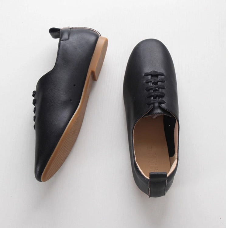Women's Preppy Round Toe Leather Flats – Comfortable Soft Sole